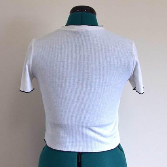 2/$20 Lettuce Edge Black and White Ribbed Crop Top - Picture 4 of 6